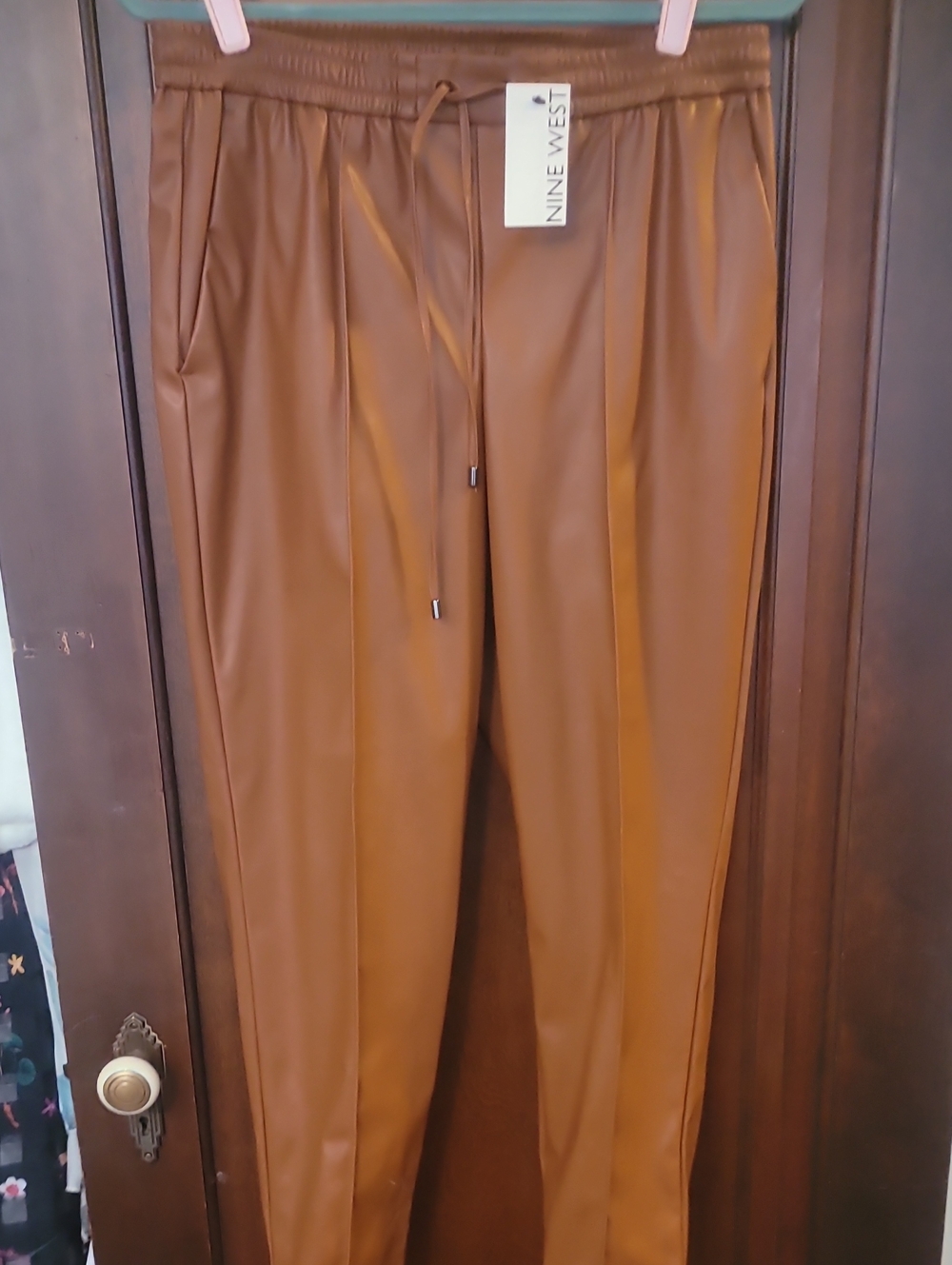 Nine West Faux Leather Joggers - Cognac